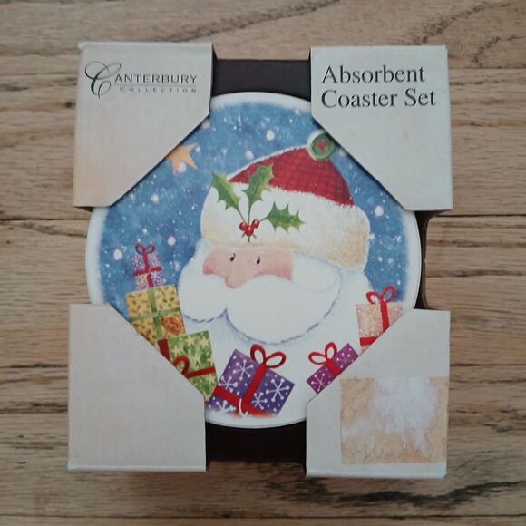 NEW Canterbury Collection Absorbent Stone Christmas Coaster Set of 4 Holiday - Picture 1 of 12